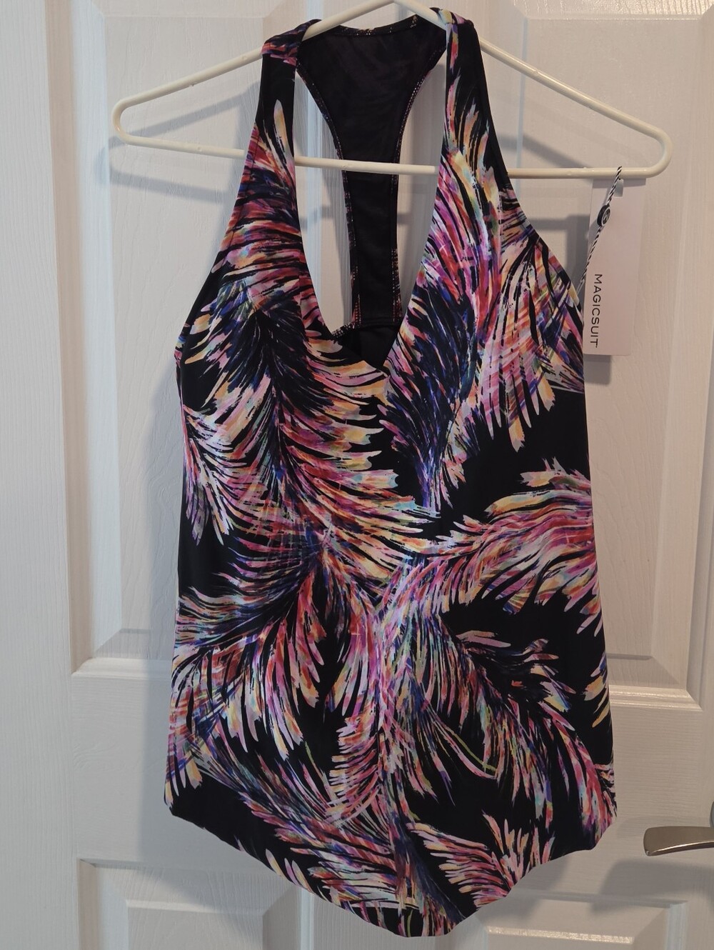Magicsuit Black Multicolor Racerback Tankini Swimsuit Top Size 8